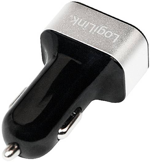 Black car charger with silver trim, 'Logilink' printed on the top surface.
