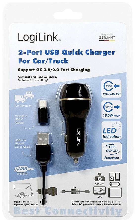 LogiLink PA0201 USB charger 19.5 W USB-A Black Car Qualcomm Quick Charge 3.0-6
