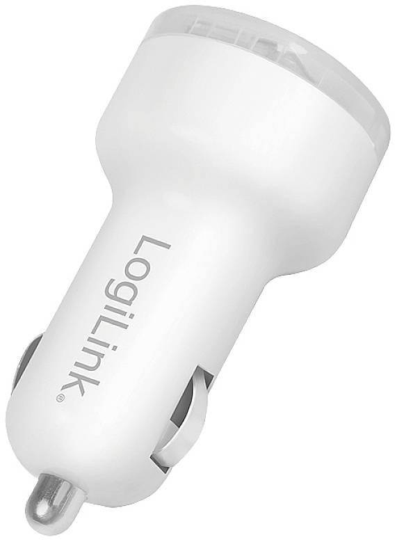 White USB car charger by LogiLink with a round, minimalist design.