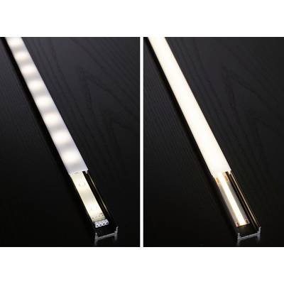 Two LED strips on a dark background, with one on the left showing visible diodes and the other on the right emitting light evenly, demonstrate different light distributions.