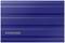 External Samsung SSD hard drive in blue with ribbed design. Ideal for fast and secure data transfer.