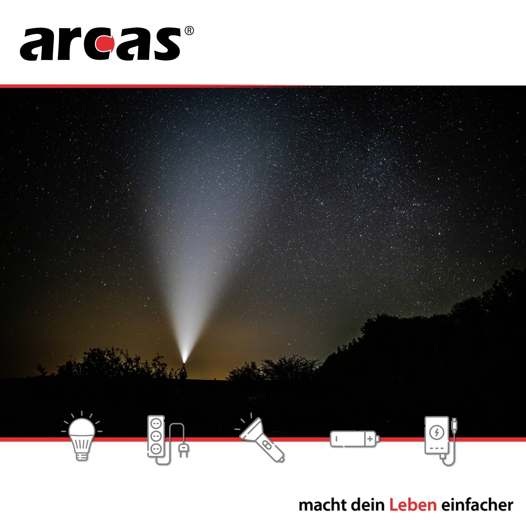 A torch shines into the star-studded sky. Below it reads "makes your life easier".