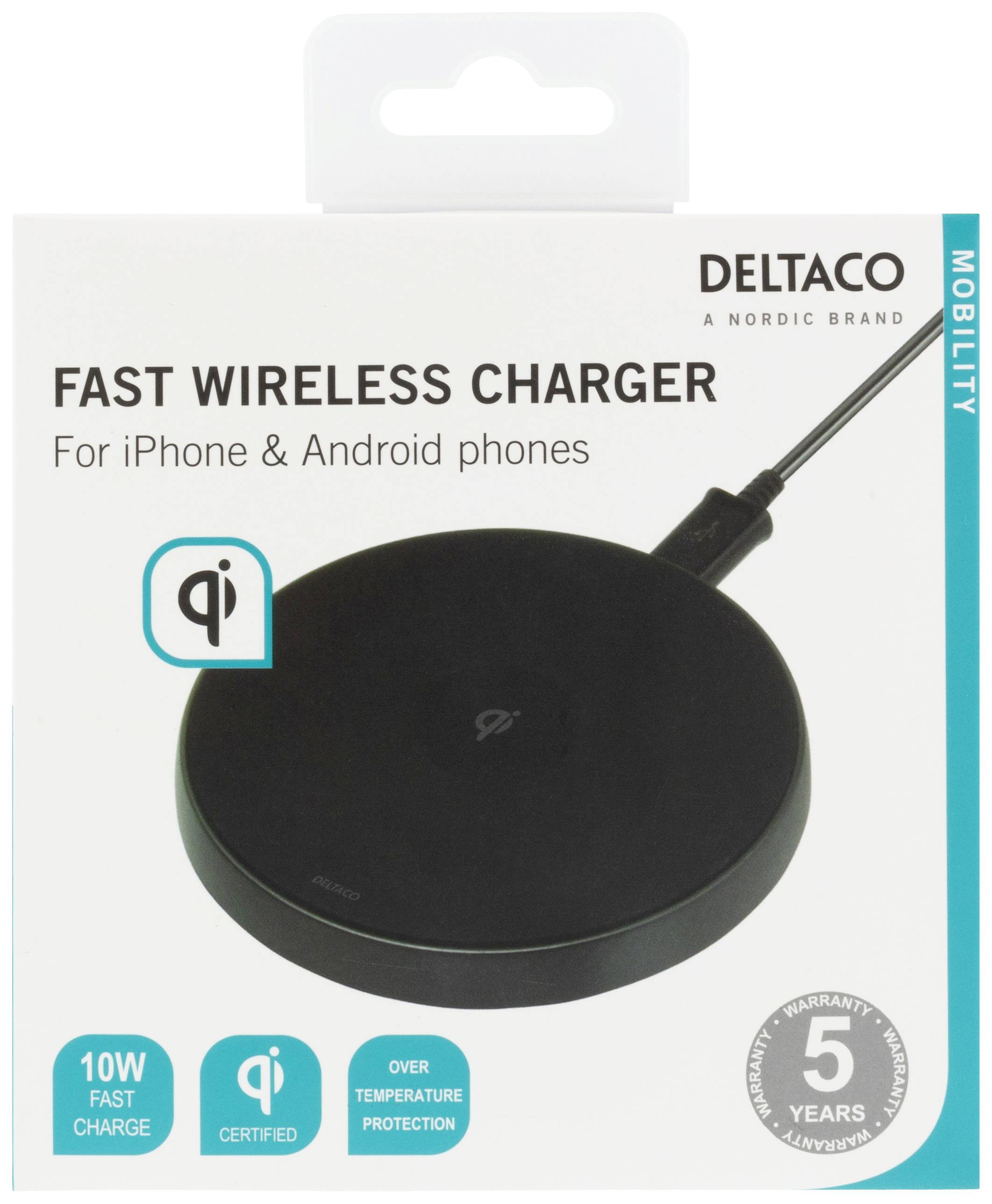Deltaco - a nordic brand Wireless charger QI-1028 Outputs Inductive charging standard Black-3
