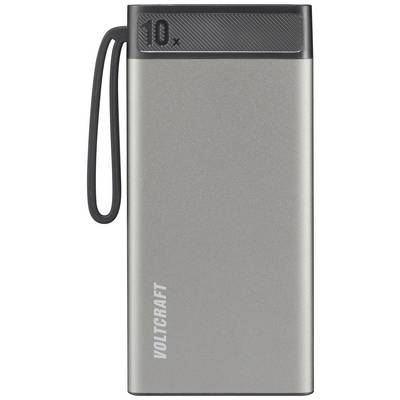 Portable power bank in a silver design with 'VOLTCRAFT' printed on the front and '10x' on the upper edge.
