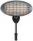 An electric radiant heater with an oval grille, mounted on a stand. Suitable for heating outdoor areas.