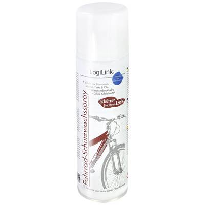 Spray can with bicycle wax protection from LogiLink, protects against corrosion and dirt; image of a bicycle.