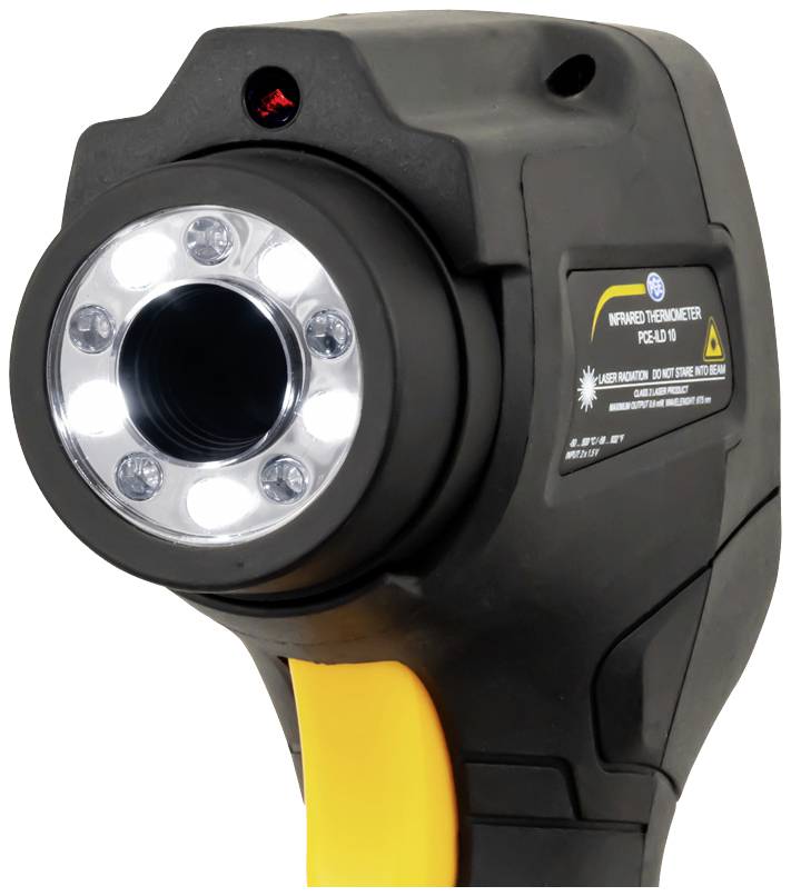 Infrared thermometer with illuminated sensor and display for remote temperature measurement.