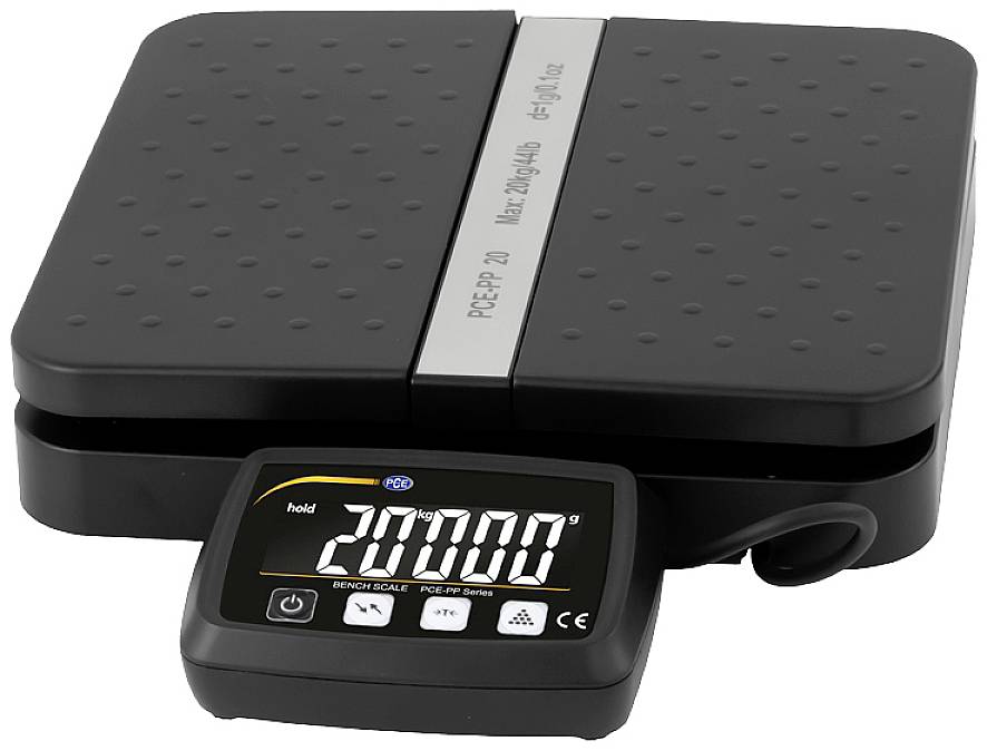 Black electronic platform scale with digital display, showing '200000 g'. Maximum load capacity stated as 200 kg or 440 lbs.