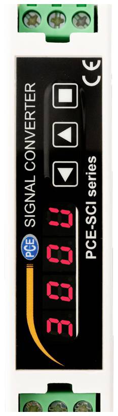 Signal converter with digital display shows '300 rpm'. Markings and symbols on the surface are visible.