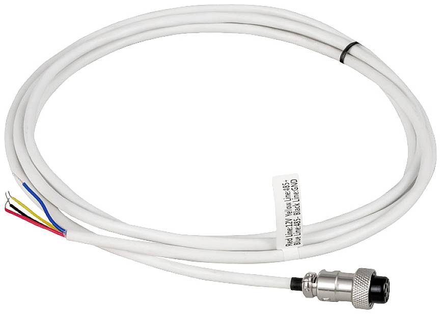 White cable with multiple coloured inner conductors and a metal plug at the end.