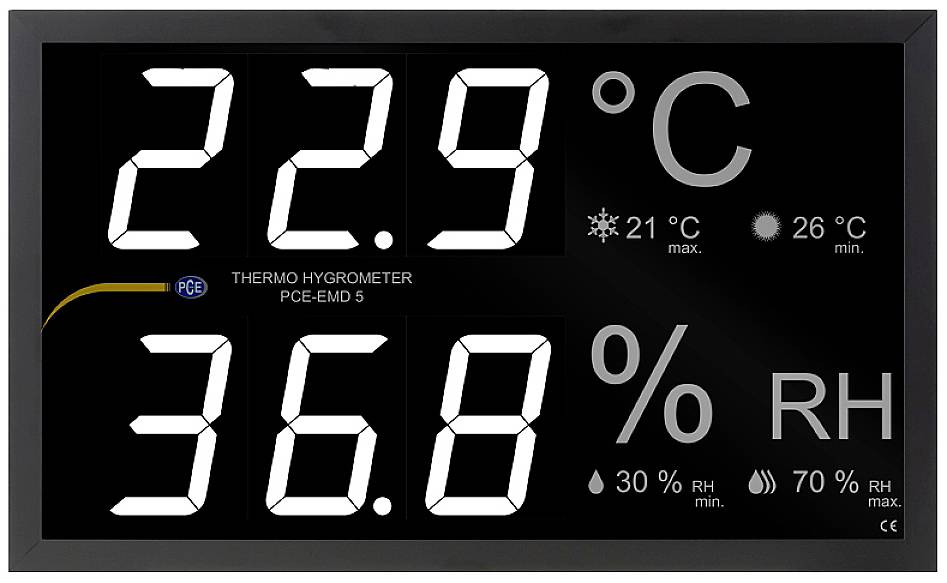 Digital thermohygrometer shows 22.9 degrees Celsius and 36.8 percent relative humidity. Maximum and minimum values are displayed.