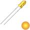 An orange LED with two metal pins, beside it a glowing point representing light emission.