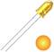 A yellow LED with two long terminals, next to an orange-yellow luminous point representing the light of the LED.