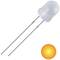 White LED diode with two long, thin connecting wires, glowing orange.