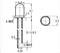 Technical drawing of an LED. Dimensions: Total length 28 mm, diameter 5 mm. Front and top view, including pin lengths.