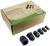 Box labelled 'Cable Gland Assortment'. Six black cable glands of varying sizes are laid out in front of it.