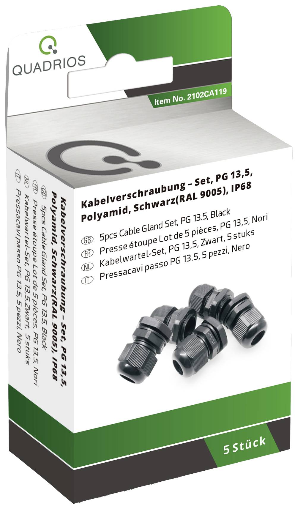 Quadrios 2102CA119 Cable gland set PG13.5 PA66 Black 1 Set