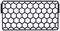 A rectangular honeycomb grid, with black hexagonal patterns, serves as protection or design in various applications.
