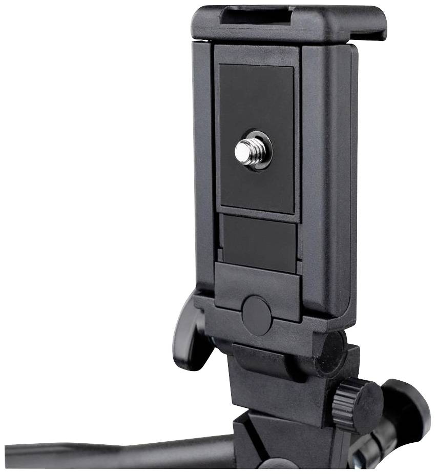 Smartphone mount on a tripod. The mount is adjustable and can securely fix devices for photos or videos.