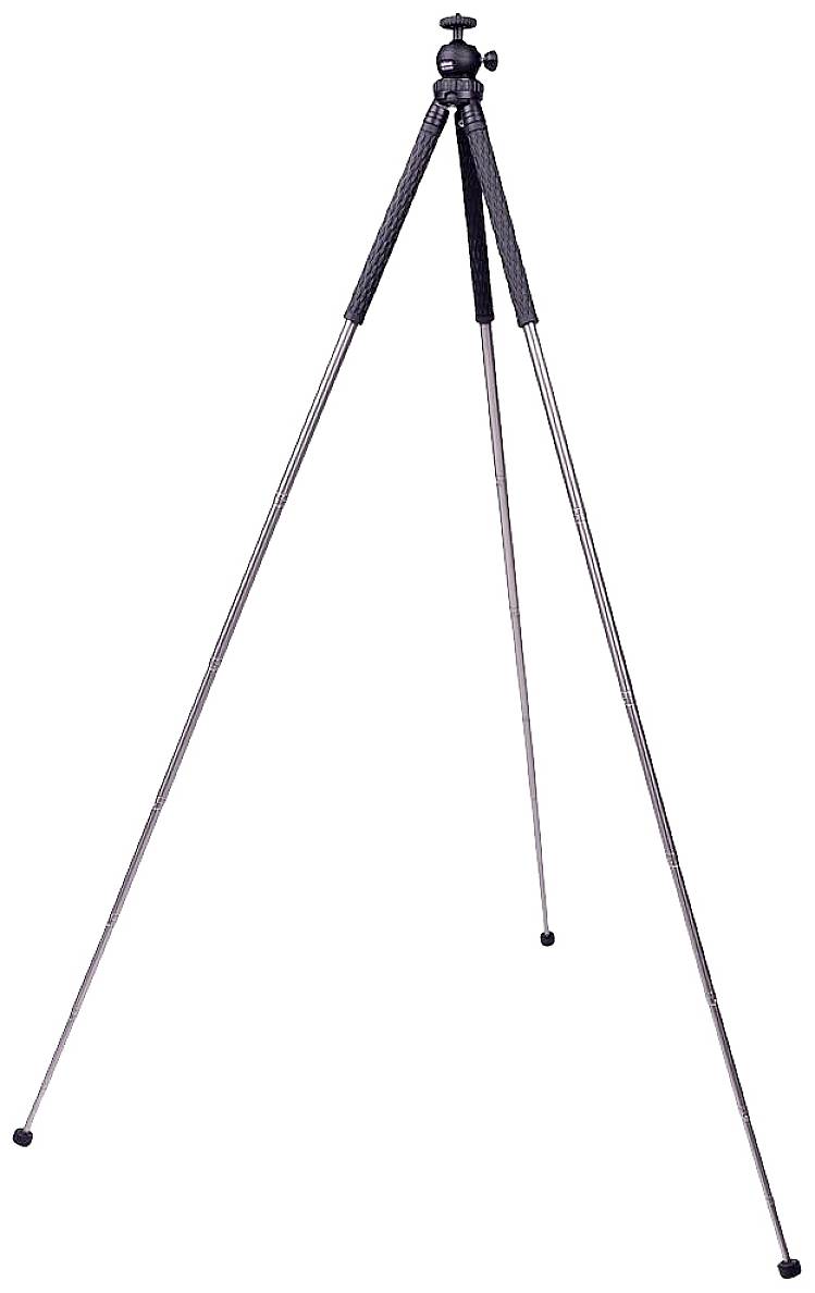 A tripod with three extendable legs, suitable for cameras or binoculars, stands upright without additional equipment.