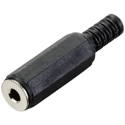 Black adapter plug, cylindrical in shape, with a metallic connection. Suitable for audio devices.