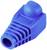 Blue plastic plug cover with ribbed grip and rounded end for cable protection.