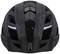 Black and grey bicycle helmet with ventilation slots and reflective strips at the front, for cycling safety.