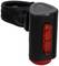 Black bicycle rear light with red LED strip and adjustable mounting bracket.