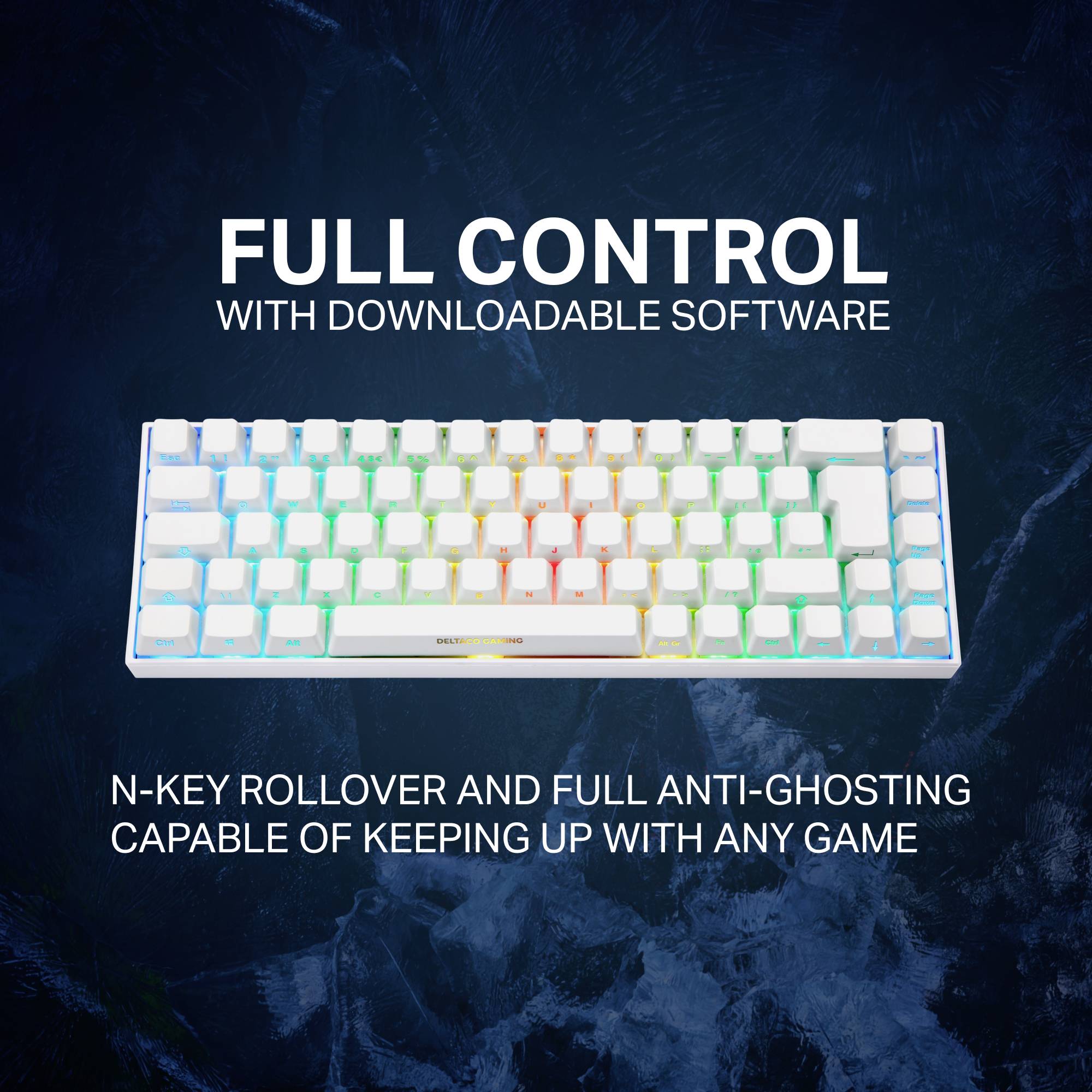 DELTACO GAMING WK95R Wireless, Bluetooth®, Corded Gaming keyboard German, QWERTZ White Backlit, Switch: red-8