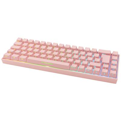 DELTACO GAMING PK95R Wireless, Bluetooth®, Corded Gaming keyboard German, QWERTZ Pink, Rose Backlit, Switch: red 