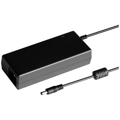 Black power supply with detachable cable, rectangular shape, for electronic devices.