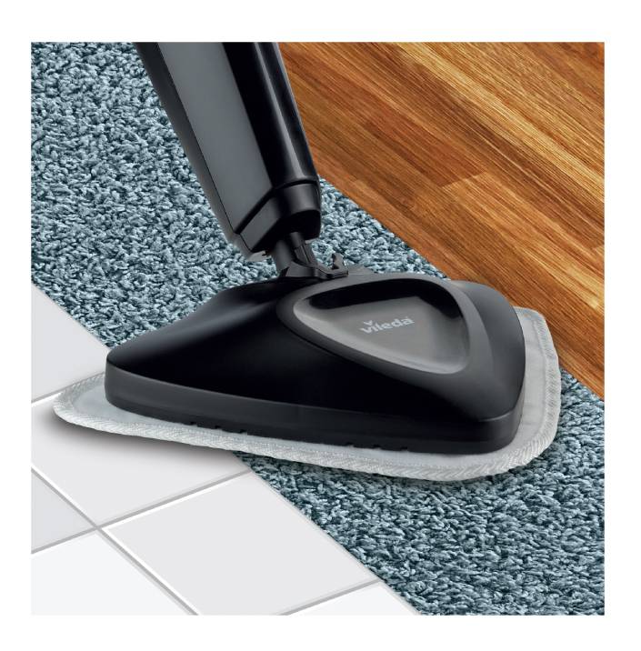 A Vileda steam cleaner that cleans carpet and tiles demonstrates versatility for different floor coverings.