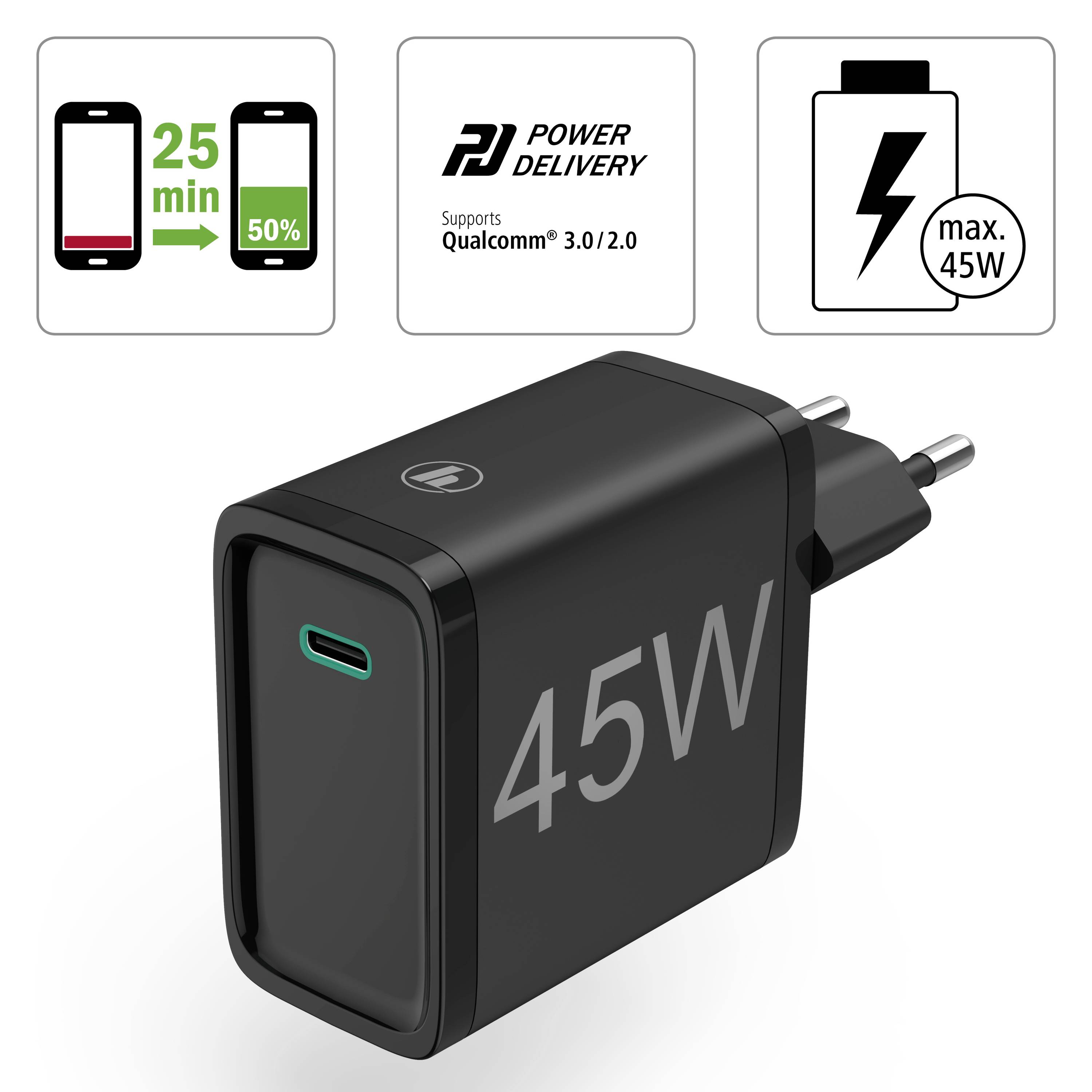 Hama USB charger 45 W USB-C® socket (Power Delivery) Black Indoors, Mains socket-3