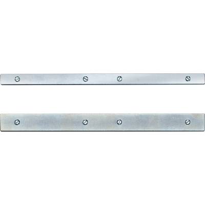 Two flat metal mounting bars with circular screw holes, one narrow strip on top and one wider strip below.