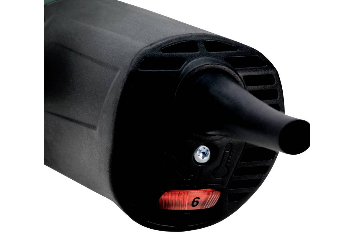 Close-up of a black hand dryer with button controls and a red display showing the number '6'.