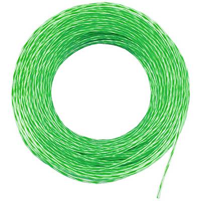 Green, spirally coiled fishing line on a white background, suitable for fishing in various water conditions.
