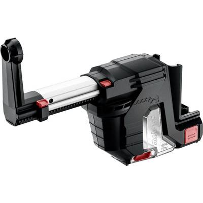 Black and silver power tool battery adapter with red release tabs and mounting clips, shown on a white background.