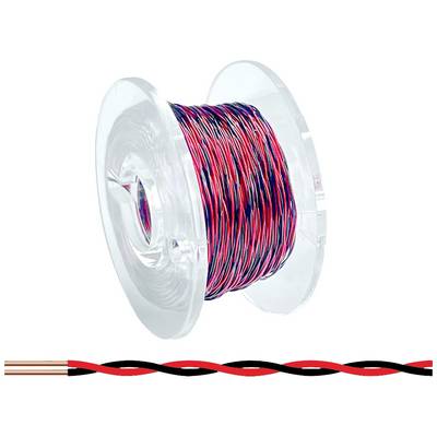 A transparent spool with a red and black twisted copper cable.