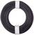 A black cable reel, neatly wound and secured with two white ties.