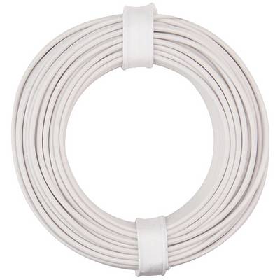 A coiled white cable, neatly secured with two bands.