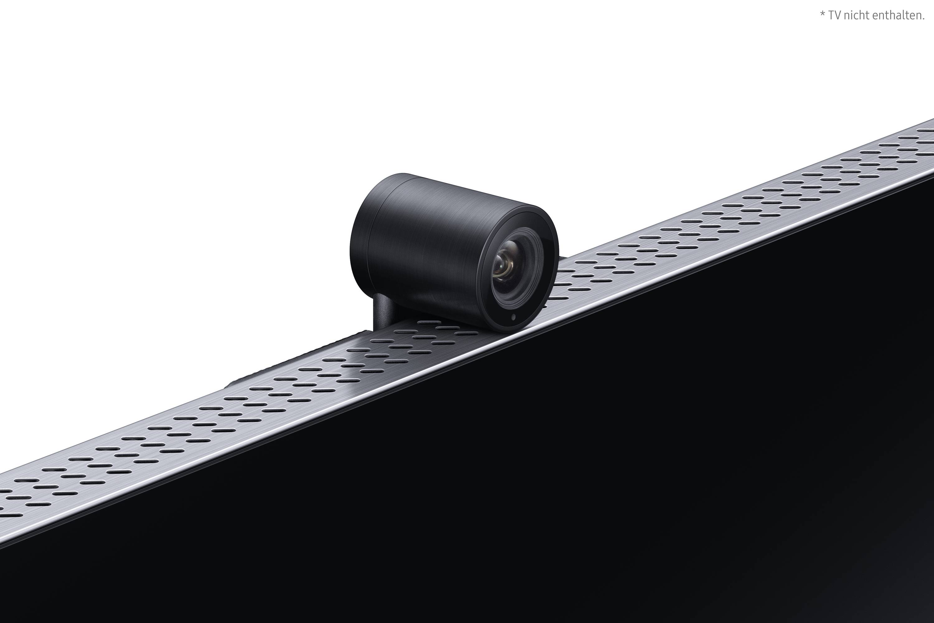 A black webcam mounted on a computer screen, with a smooth, cylindrical design. Nothing is visible in the background.