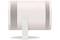 A pink cylindrical projector with a white base, side view. Ventilation openings at the top and bottom, modern design.