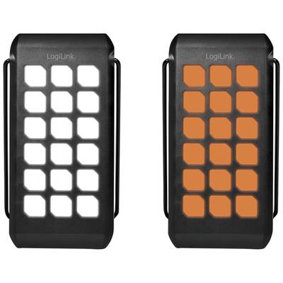 'Two black, robust hard drives from LogiLink with orange and white geometric patterns.'