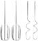 Two pairs of metal mixer attachments: on the left, two whisks, on the right, two dough hooks. They are shiny and suitable for versatile baking accessories.