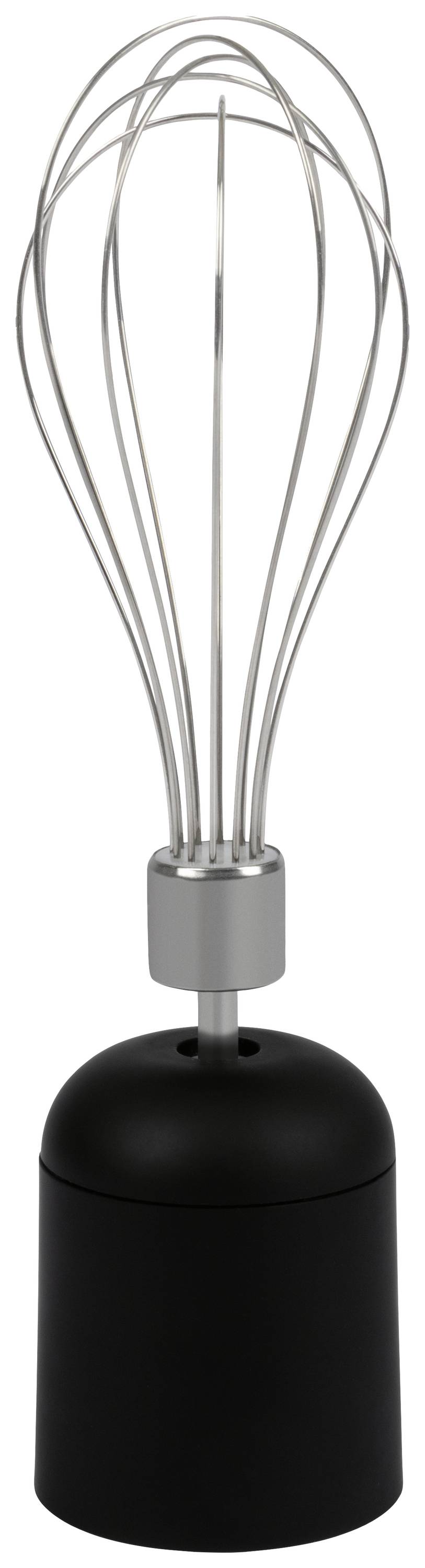 A modern, black electric whisk with a metal attachment, ideal for whisking eggs or cream in the kitchen.