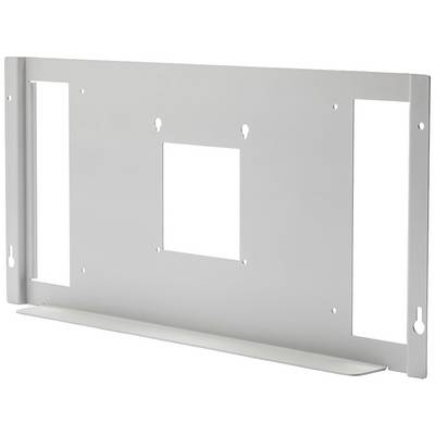 Metal wall mount with rectangular cut-outs and screw holes for wall attachment. Suitable for device installation.