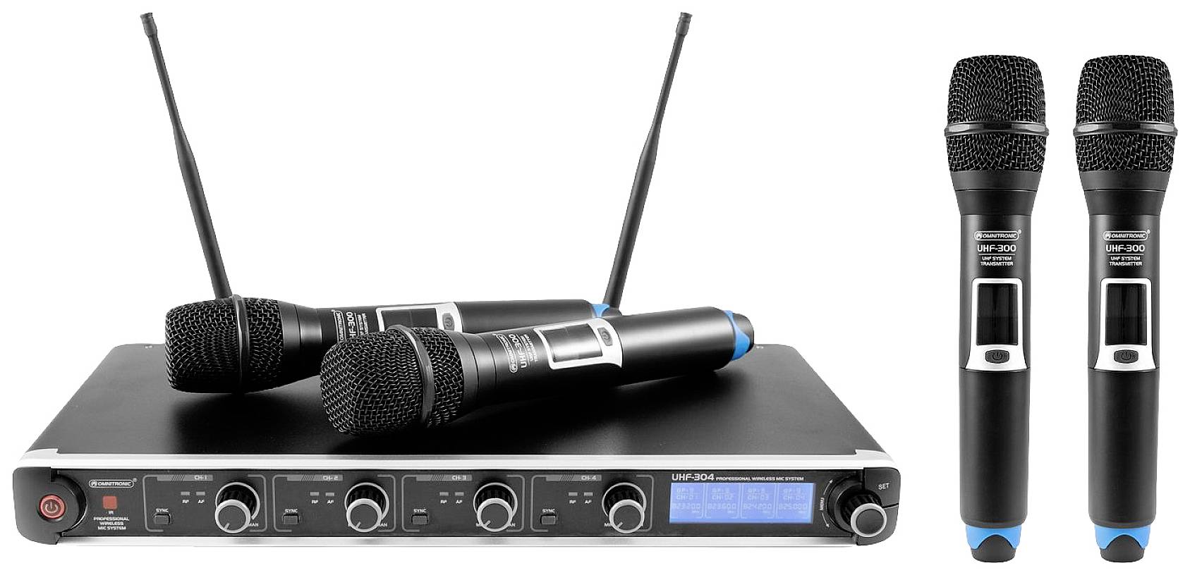 Image of Omnitronic UHF-304 Handheld Microphone set Transfer type (details):Radio Steel enclosure Radio