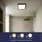 Ceiling light in a modern bathroom, adjustable shower head. Below: Control via a three-stage wall switch, colour temperatures of 4000K, 3000K, and night light mode.