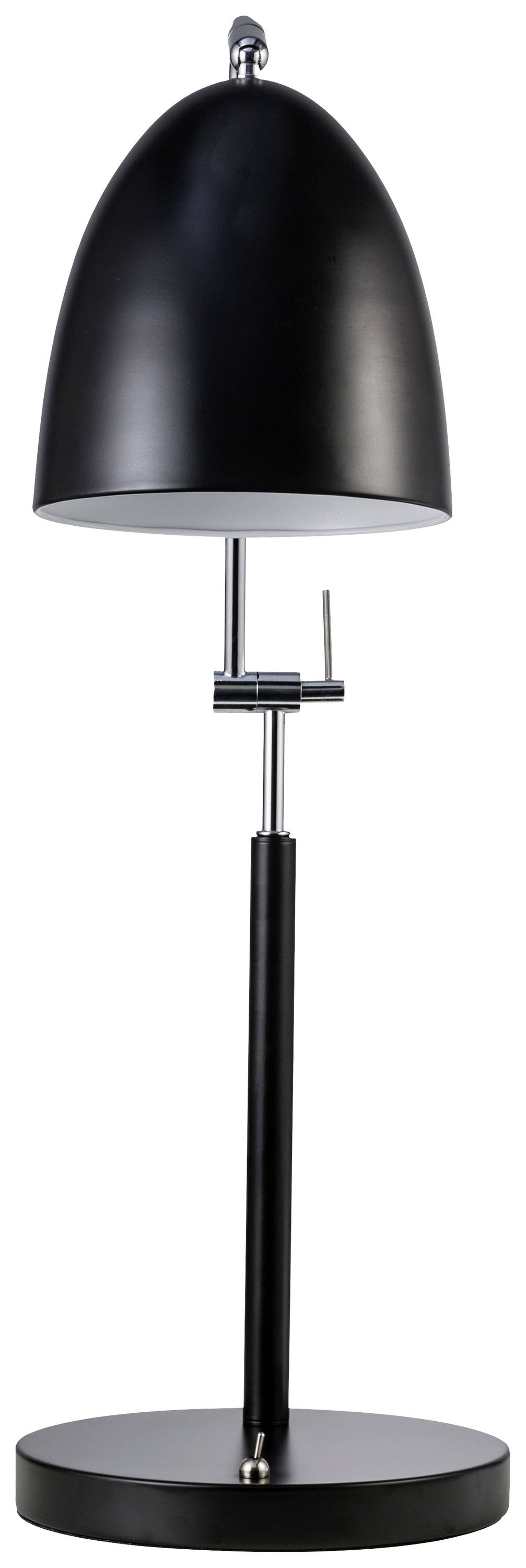 Black desk lamp with adjustable metal stem and round base, suitable for modern interior.