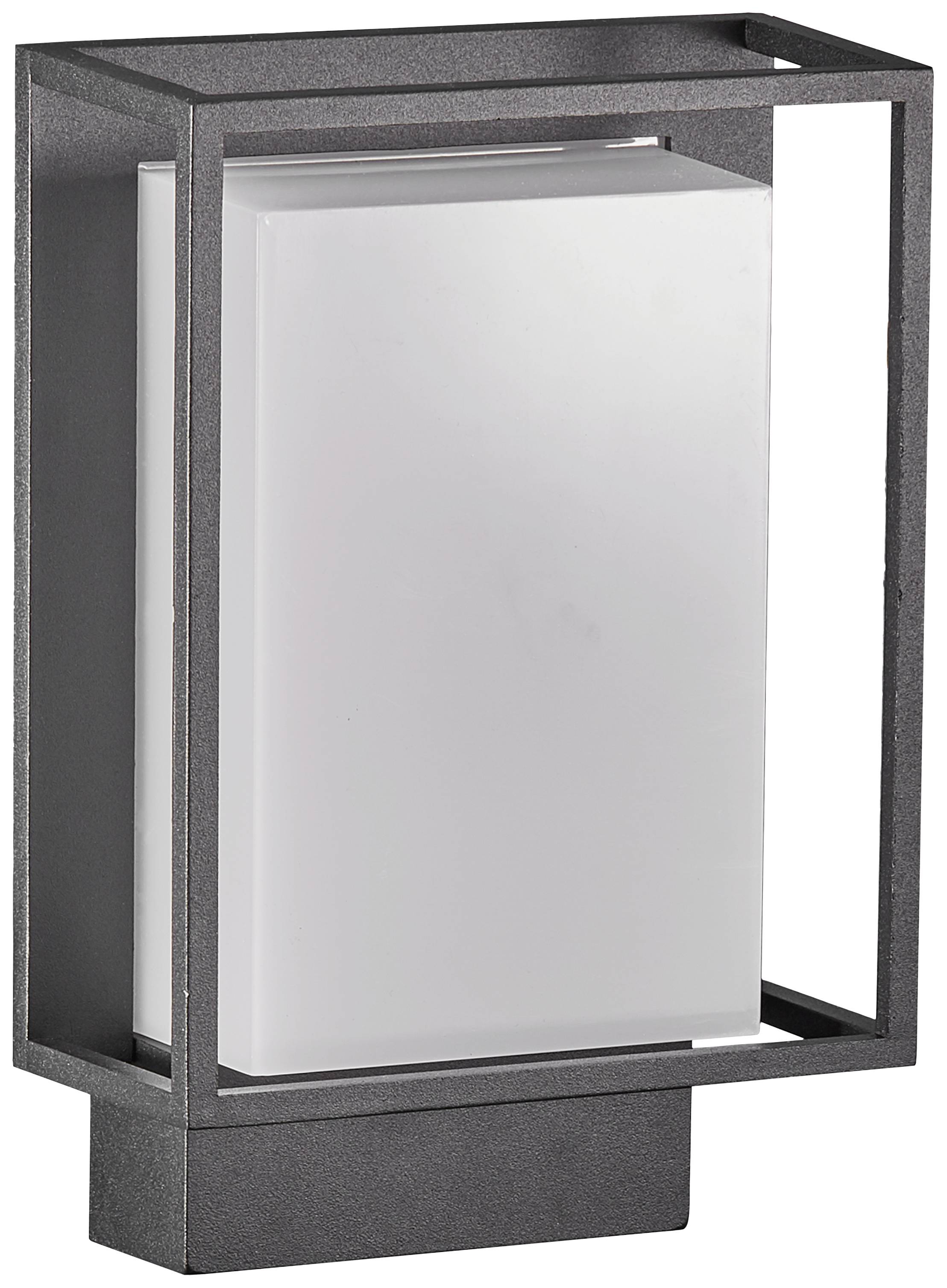 A rectangular wall light with a black frame and a white, opaque light panel in the centre.